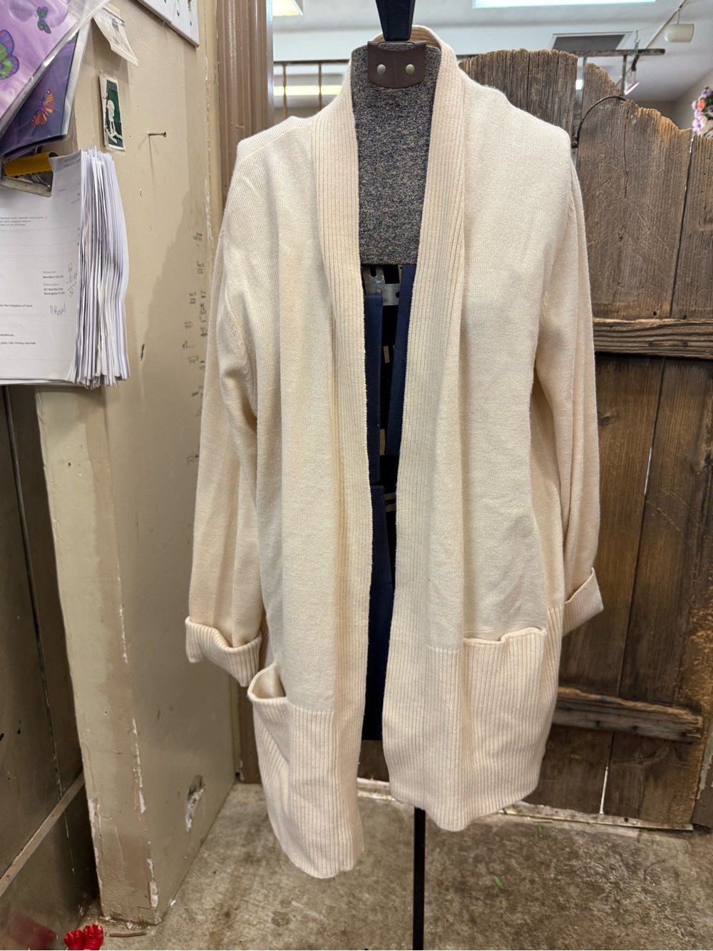 Source Unknown Cream Open-Front Cardigan with Pockets